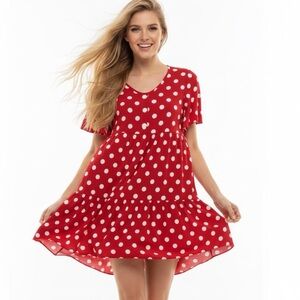 Polka Red White Dot Ruffle Dress Size M/L
